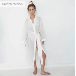 Lunya Washable Silk Chiffon Kimono Robe Tranquil White Sz L/XL